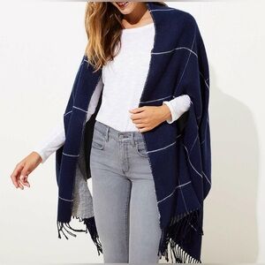 LOFT Navy Blue Windowpane Cape